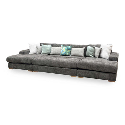 ‘Broadgate’ Chocolate Brown Fabric Large U-shape Modular Sofa with Footstool