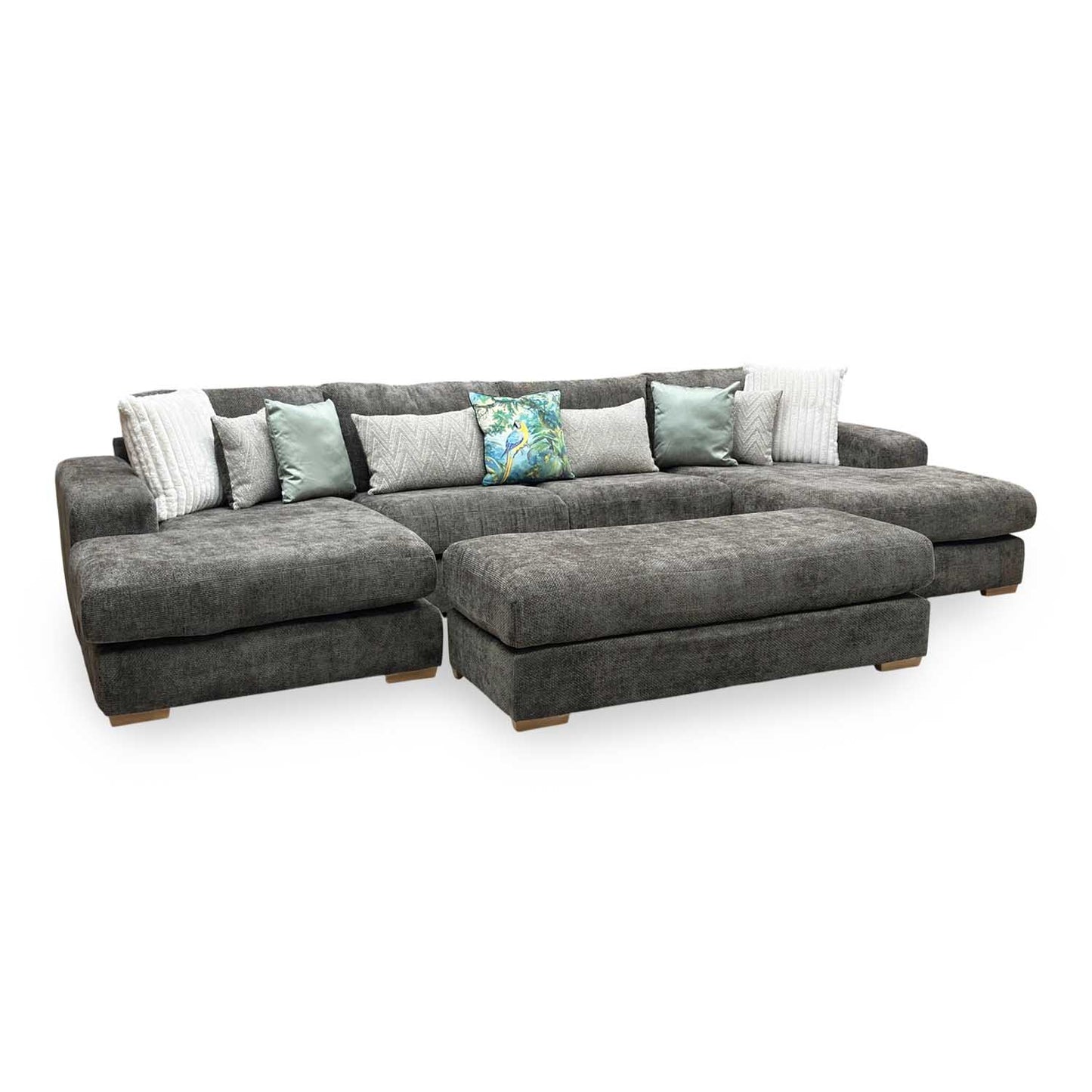 ‘Broadgate’ Chocolate Brown Fabric Large U-shape Modular Sofa with Footstool