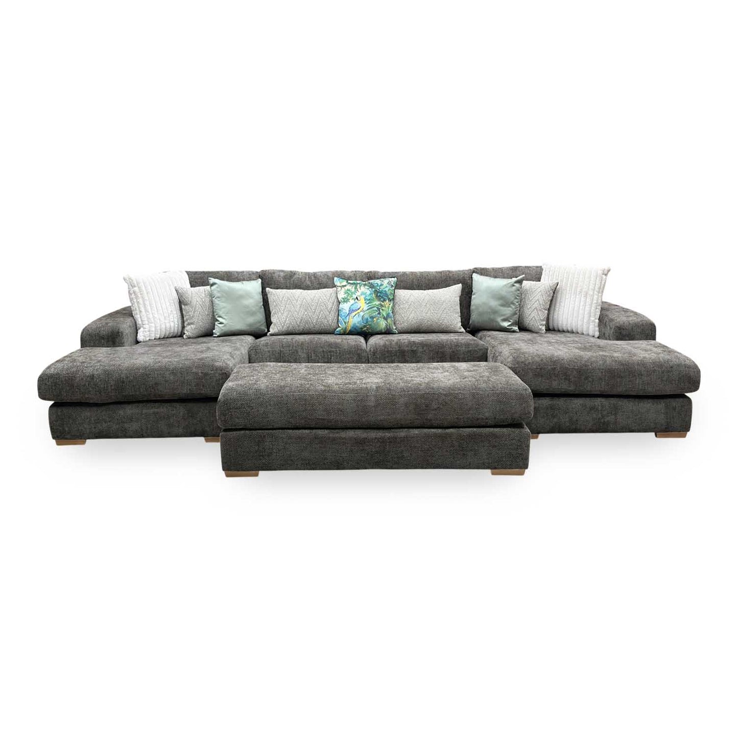 ‘Broadgate’ Chocolate Brown Fabric Large U-shape Modular Sofa with Footstool