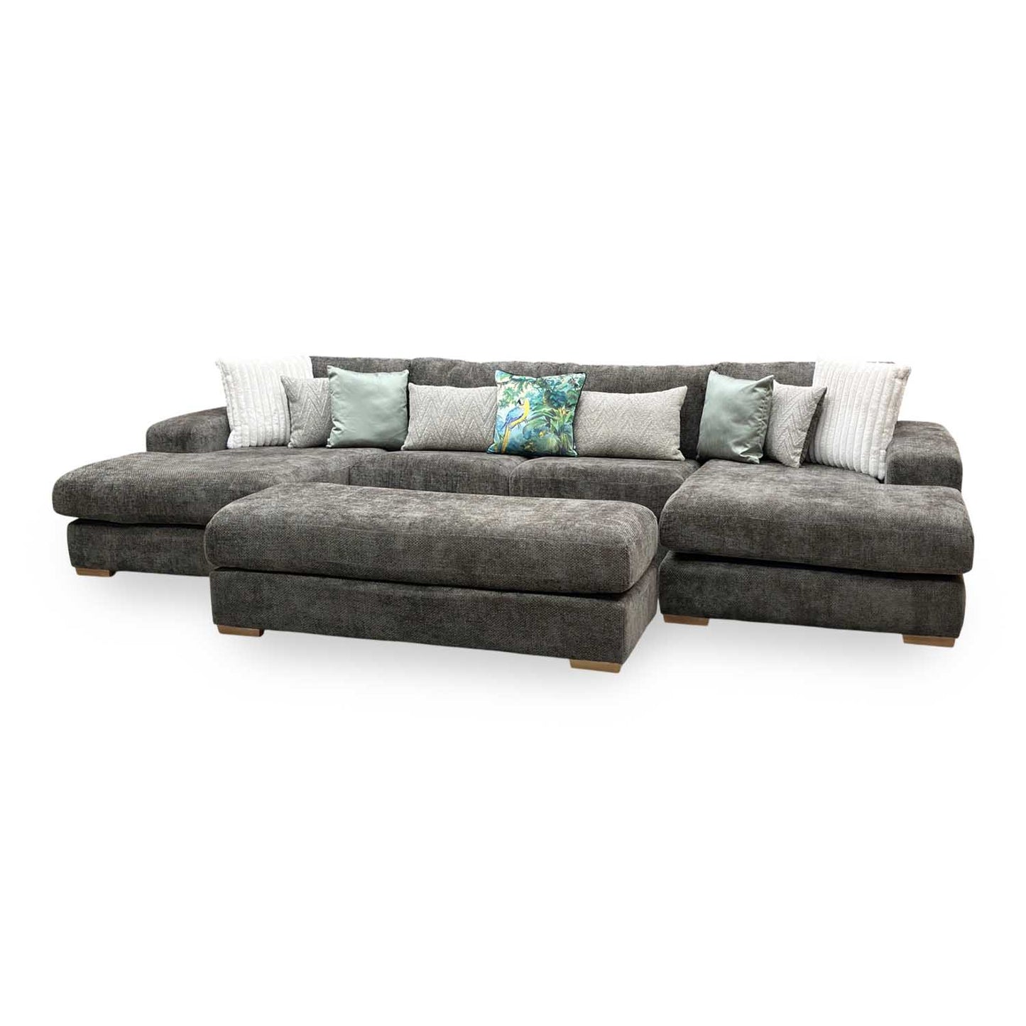 ‘Broadgate’ Chocolate Brown Fabric Large U-shape Modular Sofa with Footstool