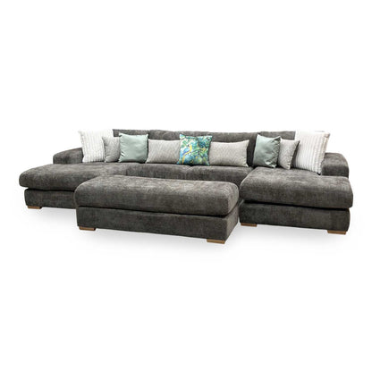 ‘Broadgate’ Chocolate Brown Fabric Large U-shape Modular Sofa with Footstool