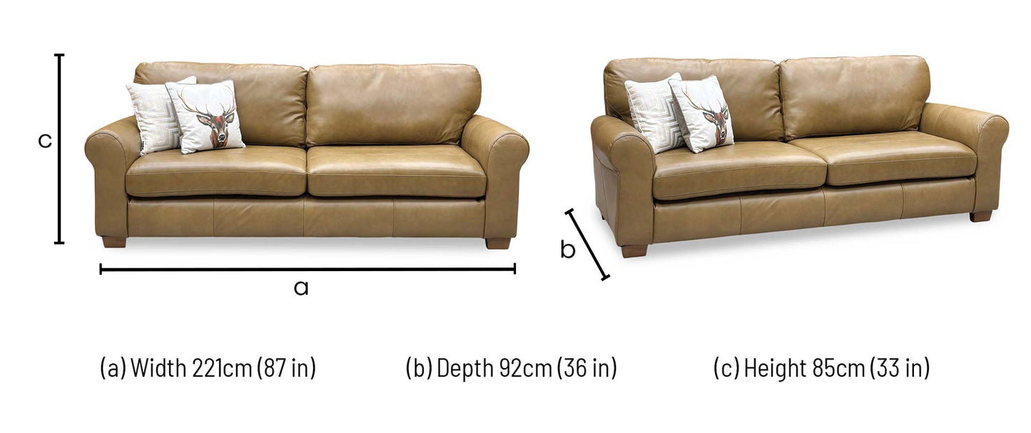 ‘Bailey' Tan Brown Leather 4 Seater Sofa