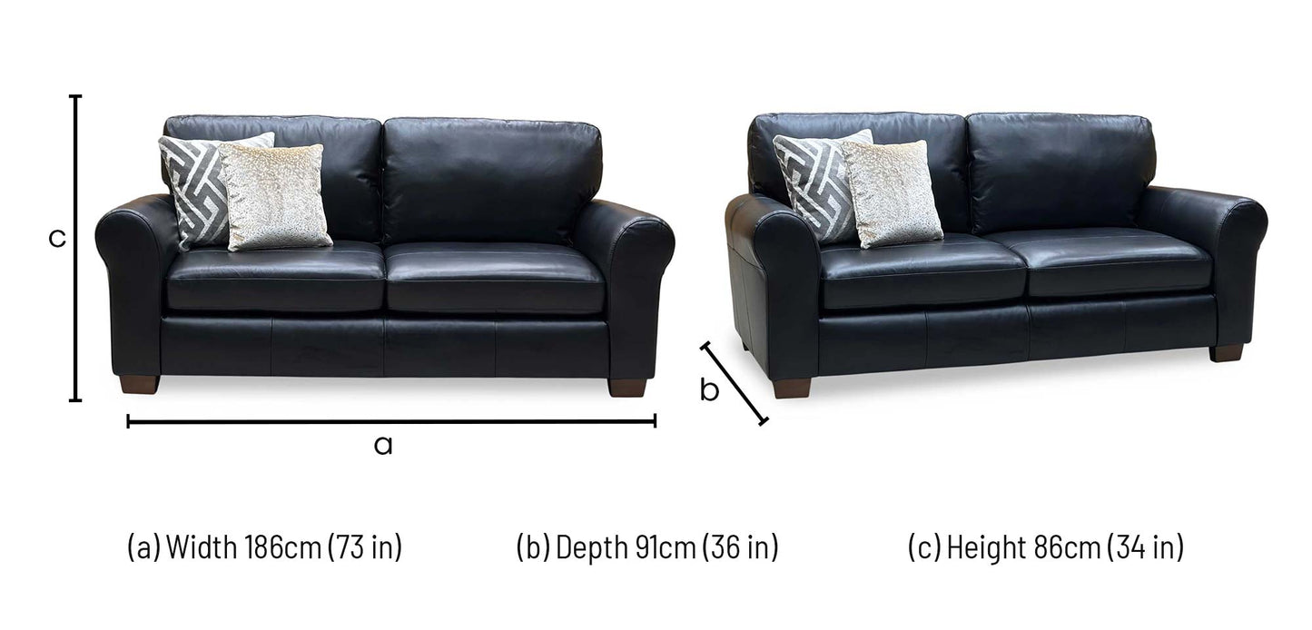 ‘Bailey' Black Leather 3 Seater Sofa