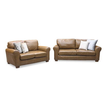 ‘Bailey' Tan Brown Leather 3 + 2 Seater Sofa Set
