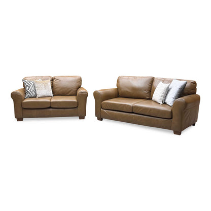 ‘Bailey' Tan Brown Leather 3 + 2 Seater Sofa Set