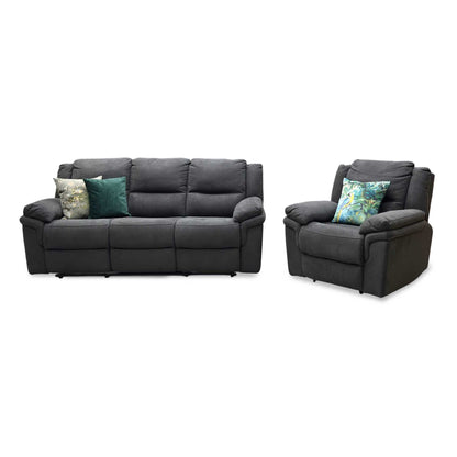 ‘Albion’ Charcoal Grey Fabric 3 Seater Manual Recliner Sofa + Chair