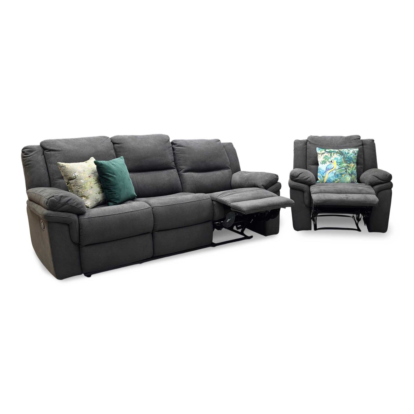 ‘Albion’ Charcoal Grey Fabric 3 Seater Manual Recliner Sofa + Chair
