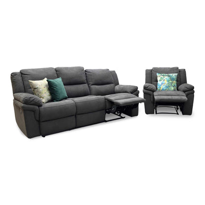 ‘Albion’ Charcoal Grey Fabric 3 Seater Manual Recliner Sofa + Chair