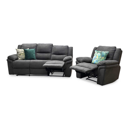 ‘Albion’ Charcoal Grey Fabric 3 Seater Manual Recliner Sofa + Chair