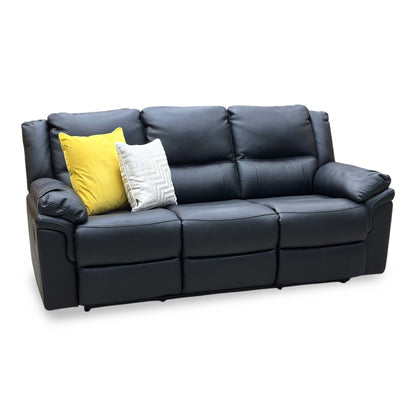 ‘Albion' Black Luxury Faux Leather 3 Seater High Back Manual Recliner Sofa