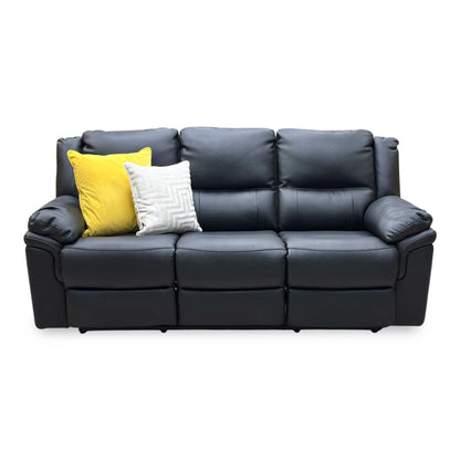 ‘Albion' Black Luxury Faux Leather 3 Seater High Back Manual Recliner Sofa