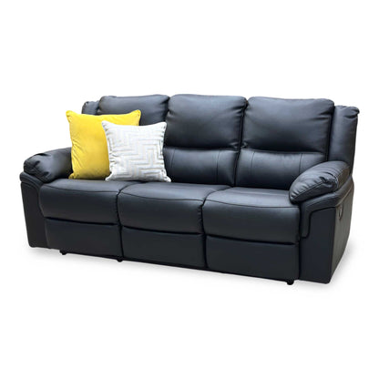 ‘Albion' Black Luxury Faux Leather 3 Seater High Back Manual Recliner Sofa