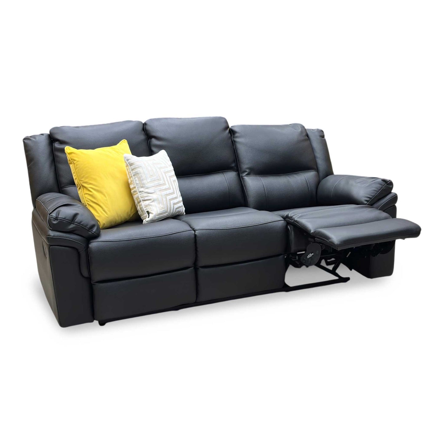 ‘Albion' Black Luxury Faux Leather 3 Seater High Back Manual Recliner Sofa