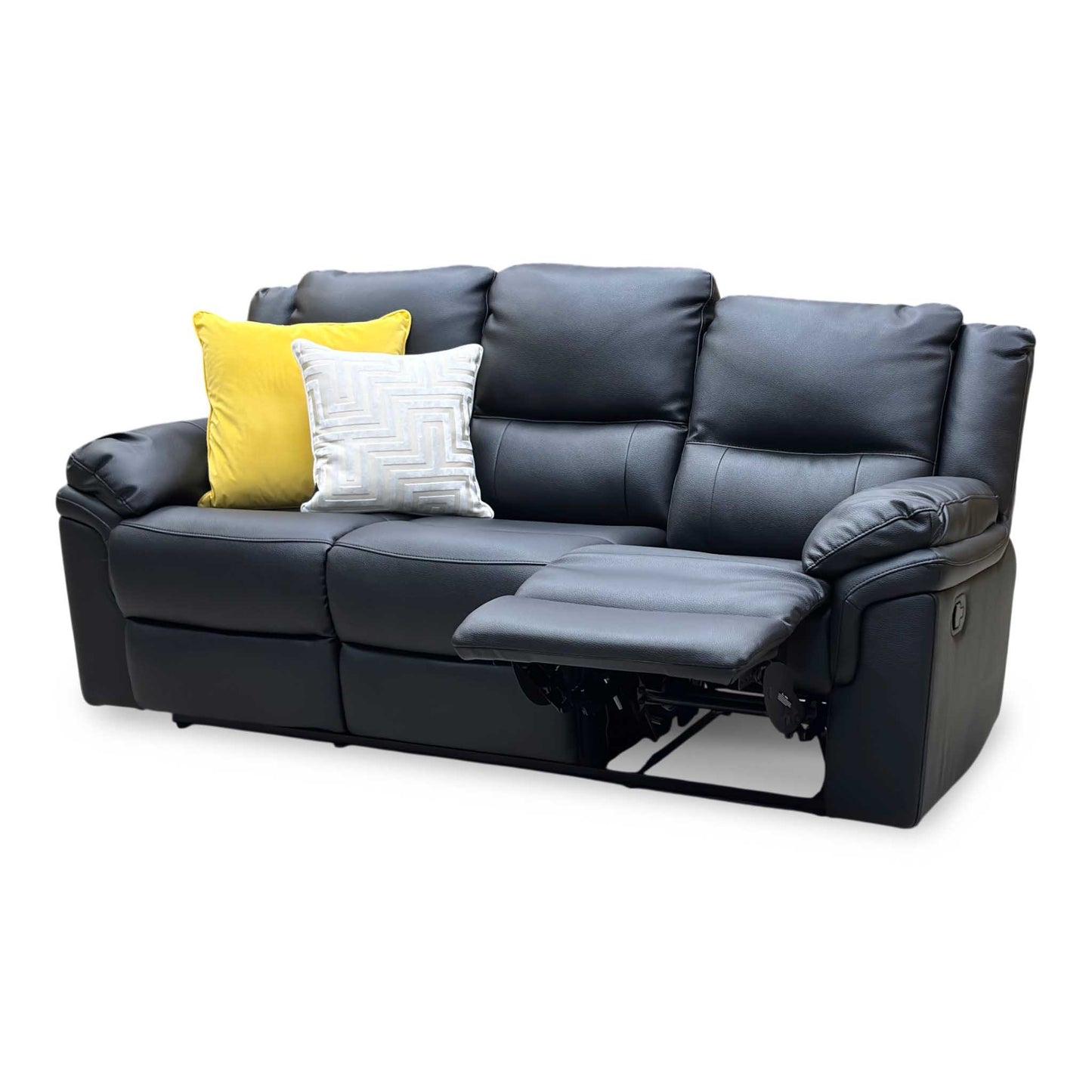 ‘Albion' Black Luxury Faux Leather 3 Seater High Back Manual Recliner Sofa