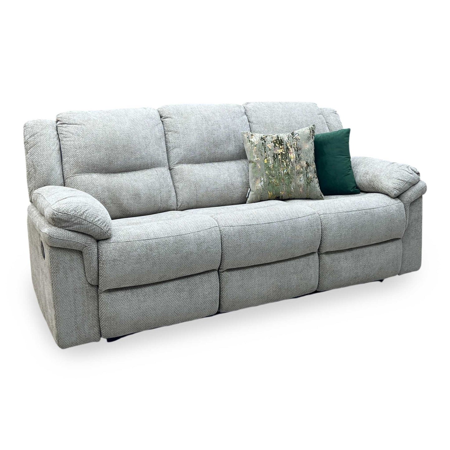 ‘Albion' Natural Chunky Weave Fabric 3 Seater High Back Manual Recliner Sofa