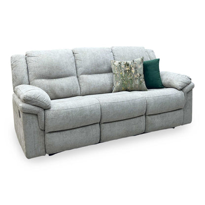 ‘Albion' Natural Chunky Weave Fabric 3 Seater High Back Manual Recliner Sofa