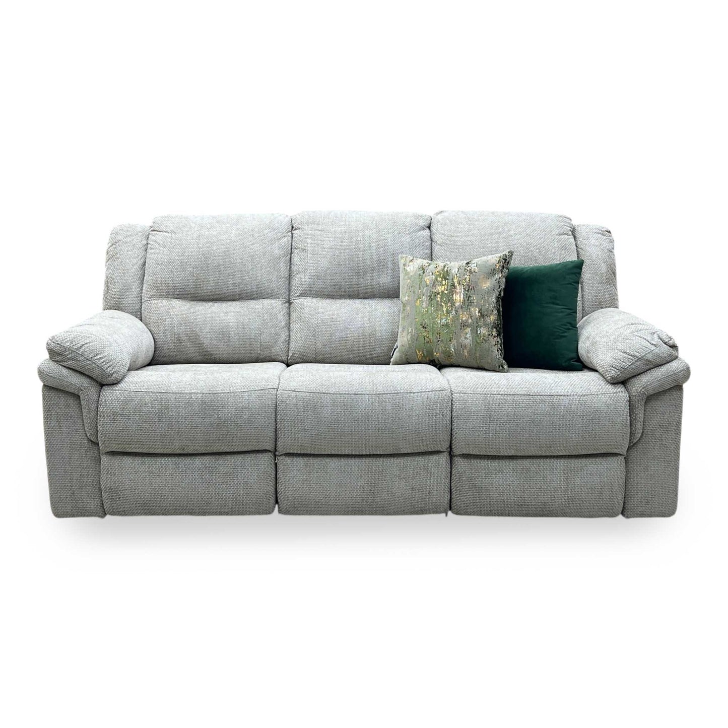 ‘Albion' Natural Chunky Weave Fabric 3 Seater High Back Manual Recliner Sofa