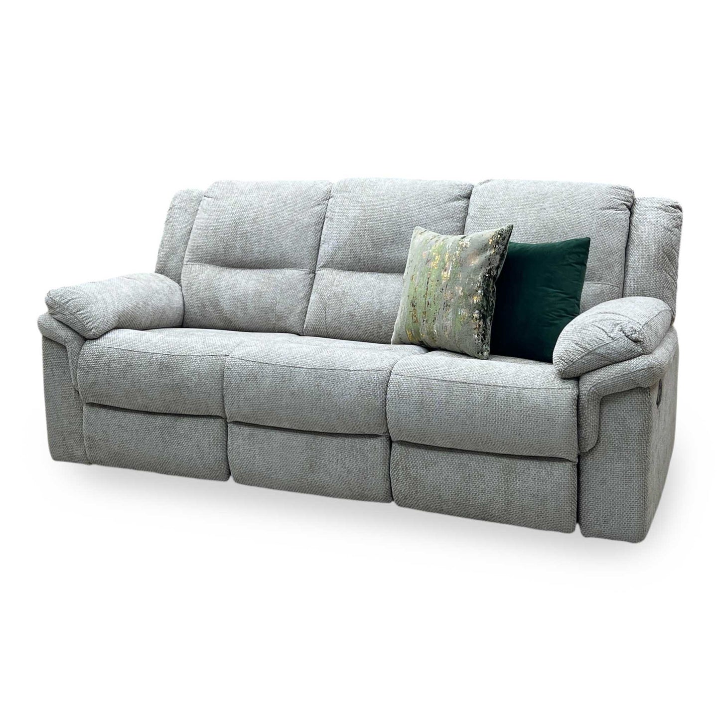 ‘Albion' Natural Chunky Weave Fabric 3 Seater High Back Manual Recliner Sofa