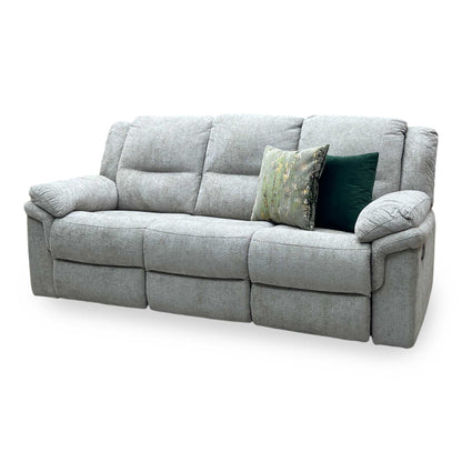 ‘Albion' Natural Chunky Weave Fabric 3 Seater High Back Manual Recliner Sofa