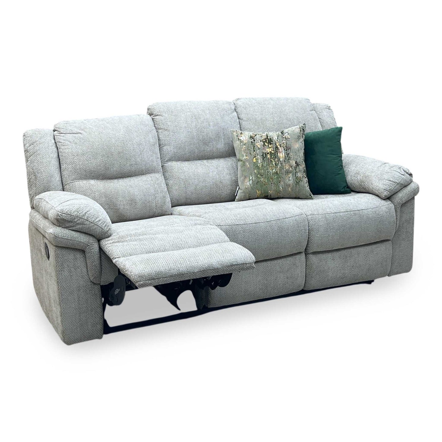 ‘Albion' Natural Chunky Weave Fabric 3 Seater High Back Manual Recliner Sofa
