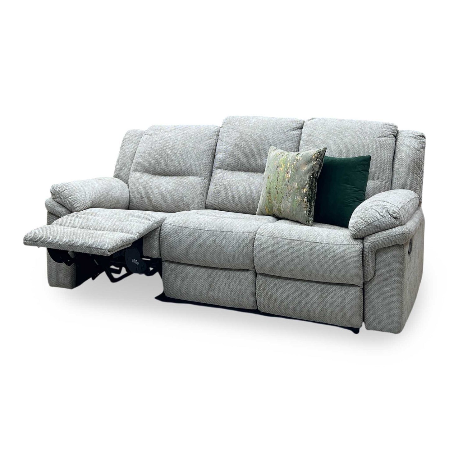 ‘Albion' Natural Chunky Weave Fabric 3 Seater High Back Manual Recliner Sofa