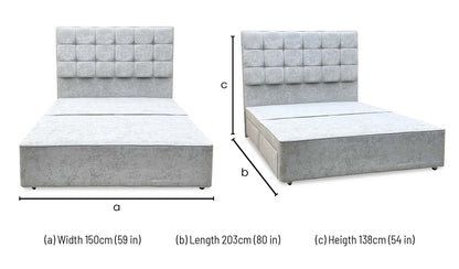 ‘Mia’ Premium 806 Simply Zinc Grey Fabric Floor Standing Headboard + 4 Draw Bespoke Sprung Divan Base - King