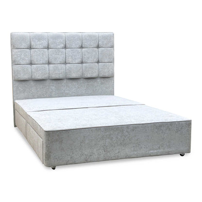 ‘Mia’ Premium 806 Simply Zinc Grey Fabric Floor Standing Headboard + 4 Draw Bespoke Sprung Divan Base - King