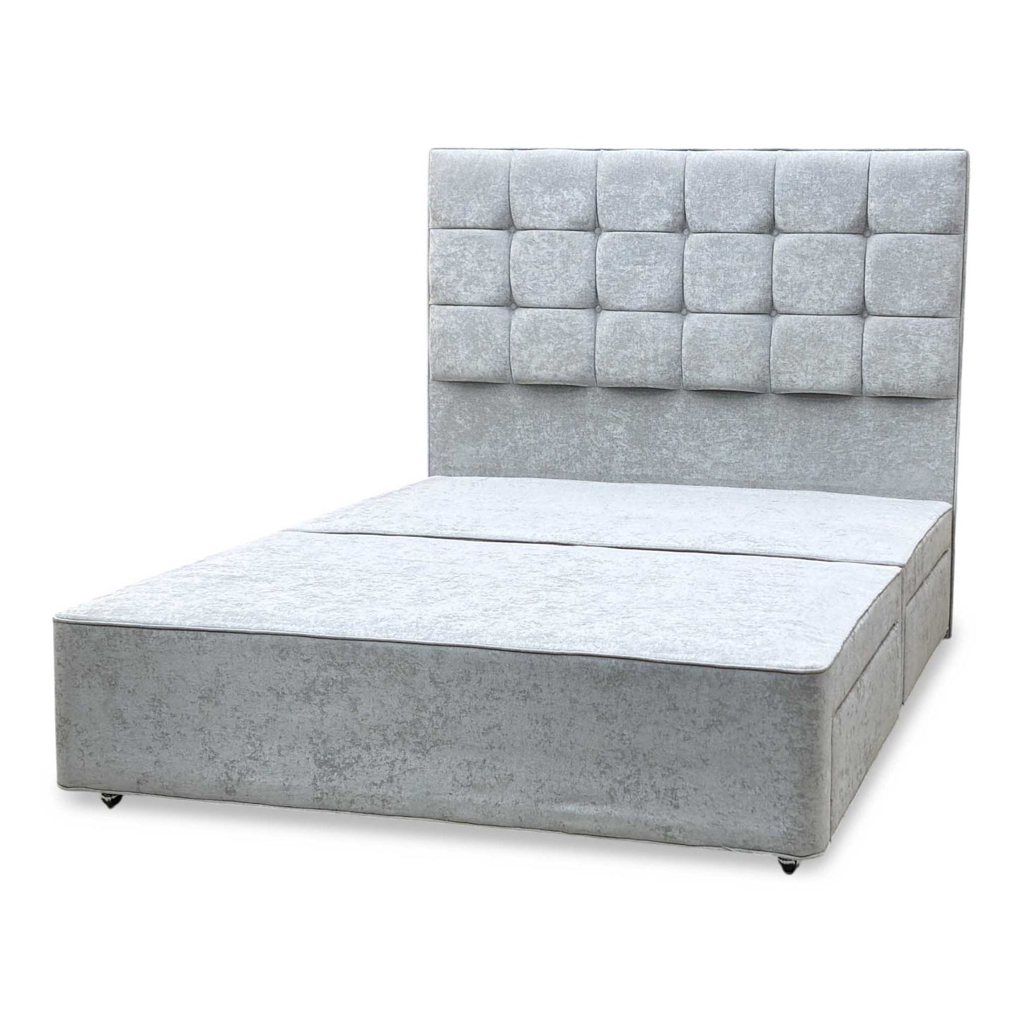 ‘Mia’ Premium 806 Simply Zinc Grey Fabric Floor Standing Headboard + 4 Draw Bespoke Sprung Divan Base - King