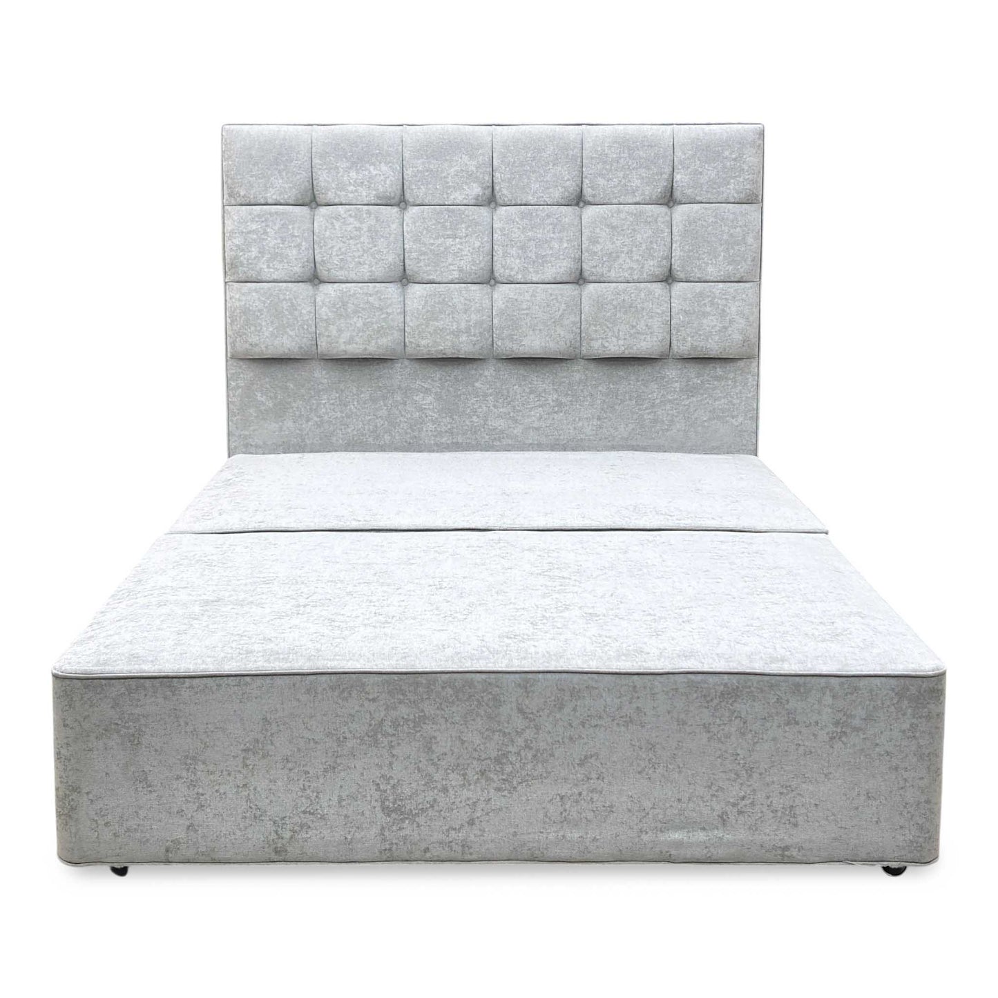 ‘Mia’ Premium 806 Simply Zinc Grey Fabric Floor Standing Headboard + 4 Draw Bespoke Sprung Divan Base - King