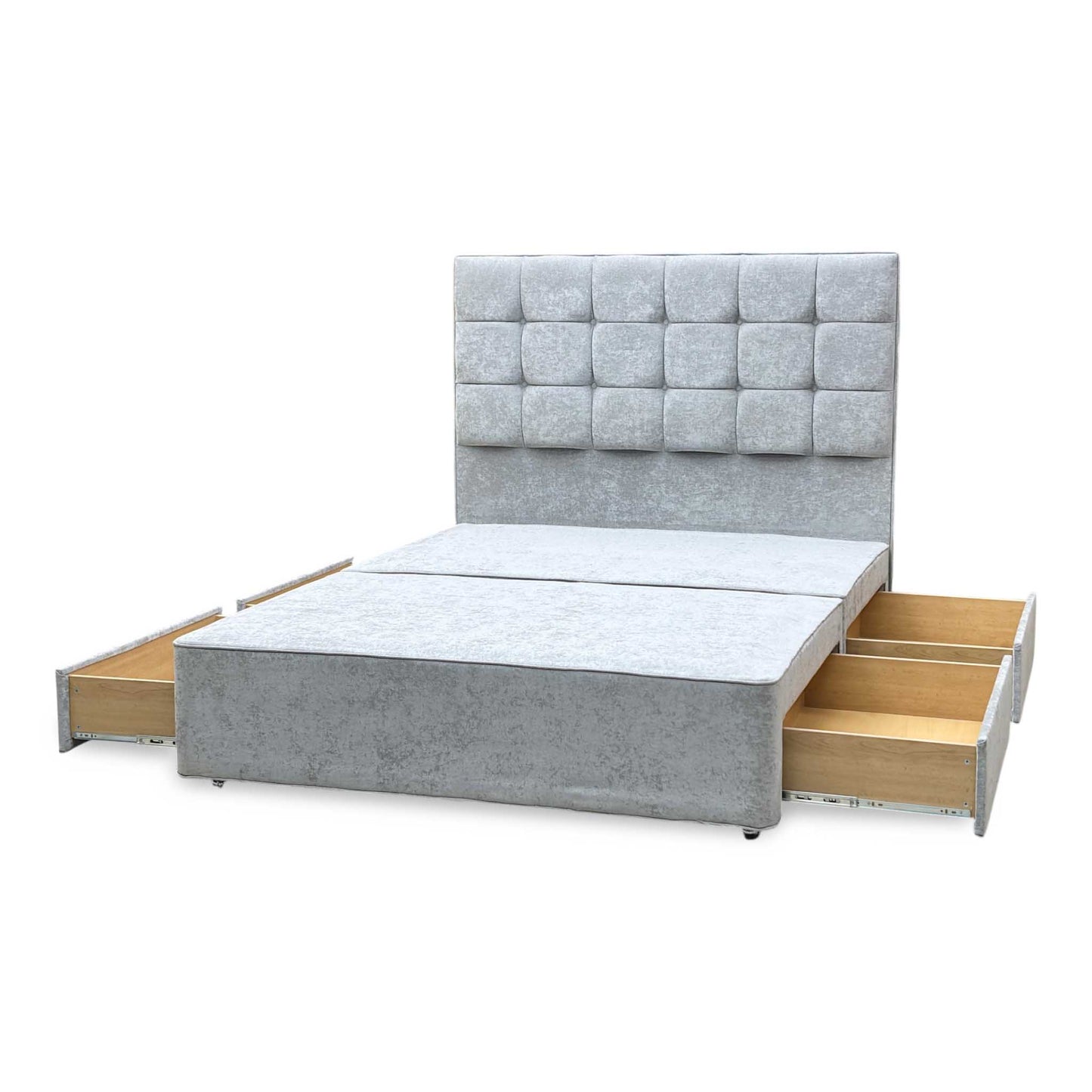 ‘Mia’ Premium 806 Simply Zinc Grey Fabric Floor Standing Headboard + 4 Draw Bespoke Sprung Divan Base - King