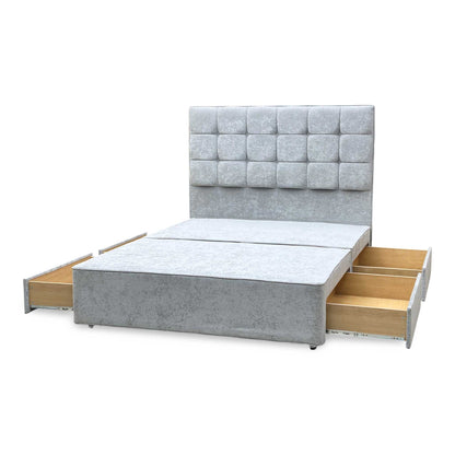 ‘Mia’ Premium 806 Simply Zinc Grey Fabric Floor Standing Headboard + 4 Draw Bespoke Sprung Divan Base - King
