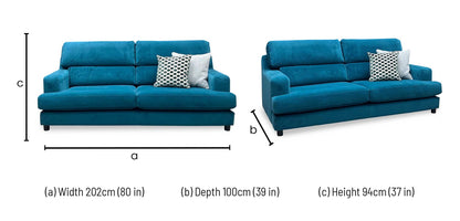 The Lounge Co. ‘Romilly’ Dra008 Dragoneye Teal Wa Ft Fabric 3 Seater Sofa