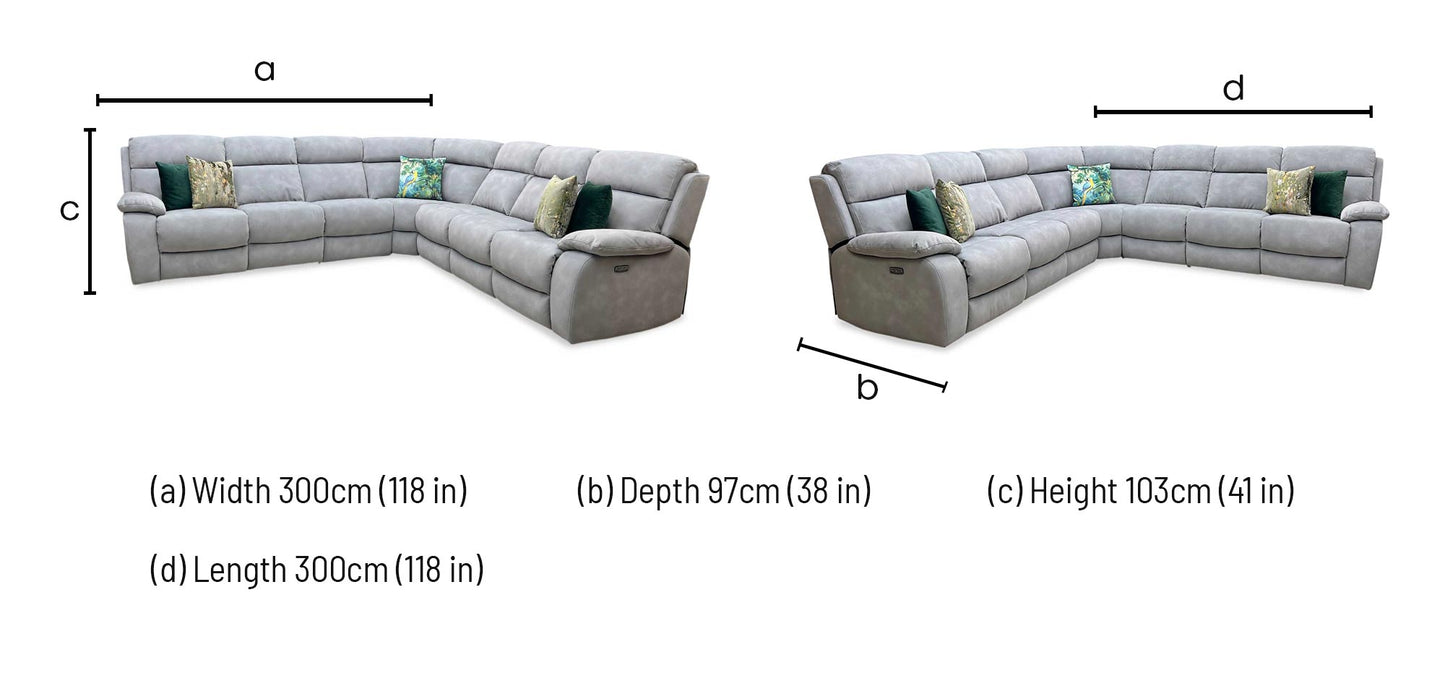 ‘Moreno’ Sfa-Pey-R09 Dove Grey Fabric Large Power Recliner Sofa + Armless Unit + Armless Unit