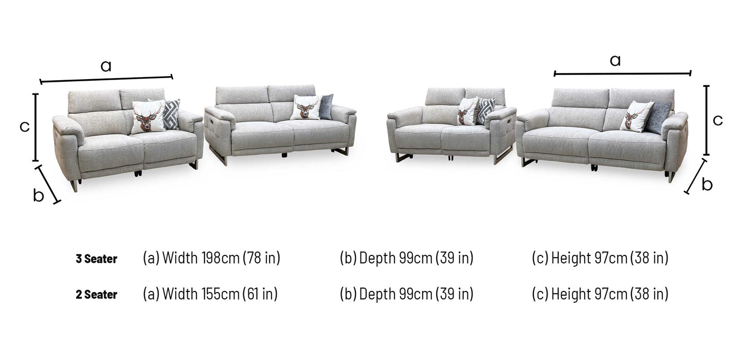 ‘Moet’ Anivia Khaki Fabric 3 + 2 Seater Power Recliner Sofa Set with Telescopic Headrests
