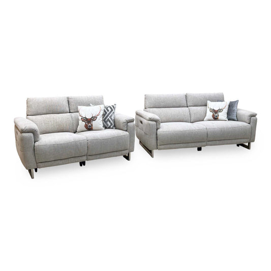 ‘Moet’ Anivia Khaki Fabric 3 + 2 Seater Power Recliner Sofa Set with Telescopic Headrests