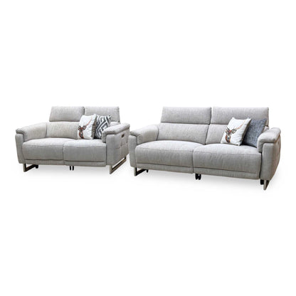 ‘Moet’ Anivia Khaki Fabric 3 + 2 Seater Power Recliner Sofa Set with Telescopic Headrests