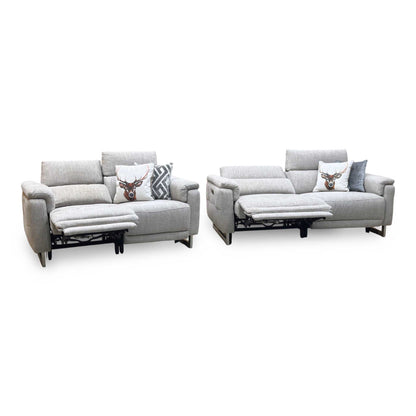 ‘Moet’ Anivia Khaki Fabric 3 + 2 Seater Power Recliner Sofa Set with Telescopic Headrests