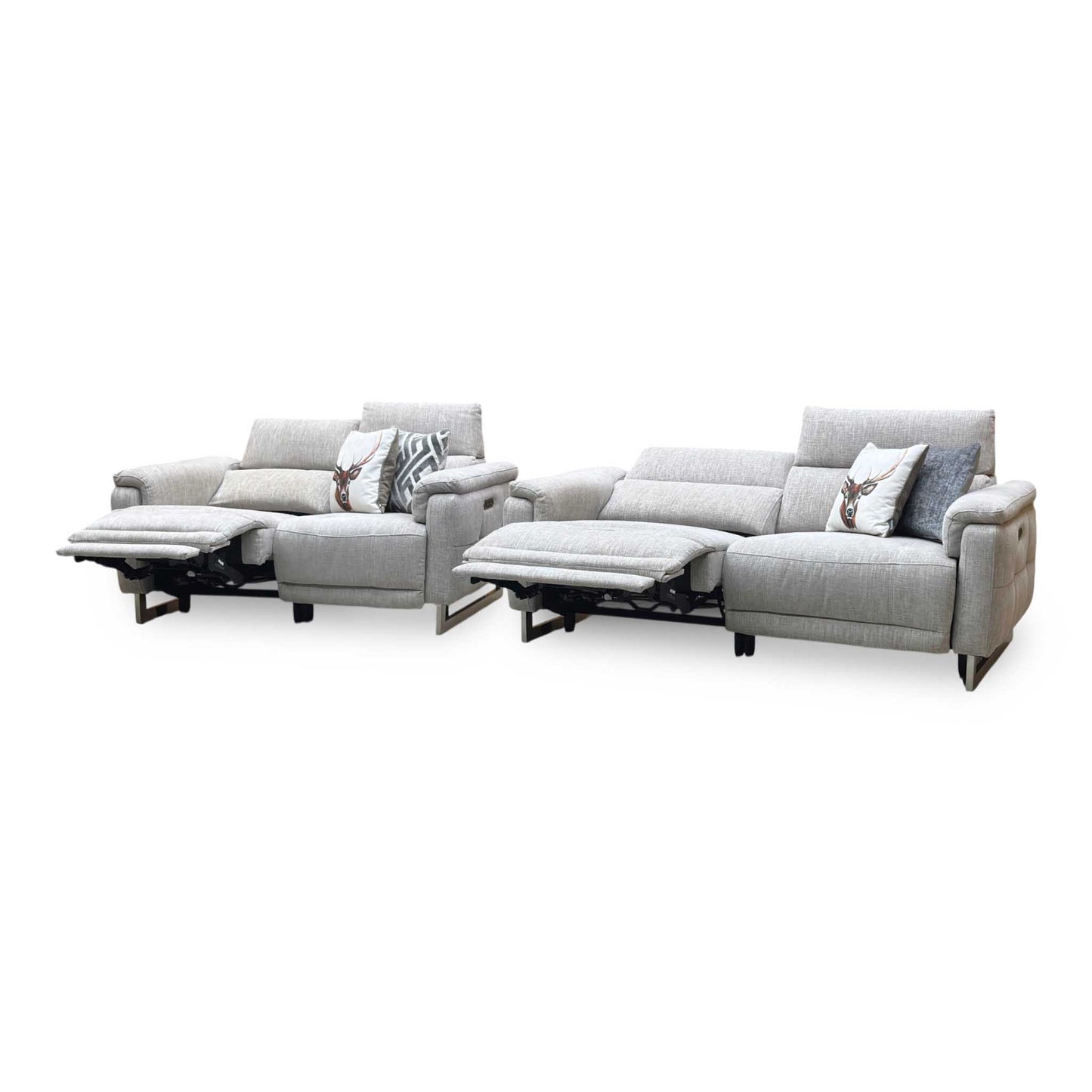 ‘Moet’ Anivia Khaki Fabric 3 + 2 Seater Power Recliner Sofa Set with Telescopic Headrests