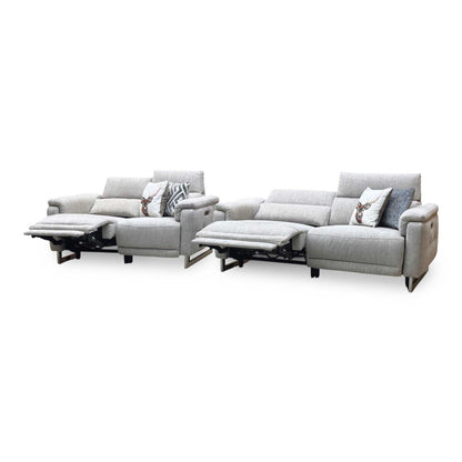 ‘Moet’ Anivia Khaki Fabric 3 + 2 Seater Power Recliner Sofa Set with Telescopic Headrests