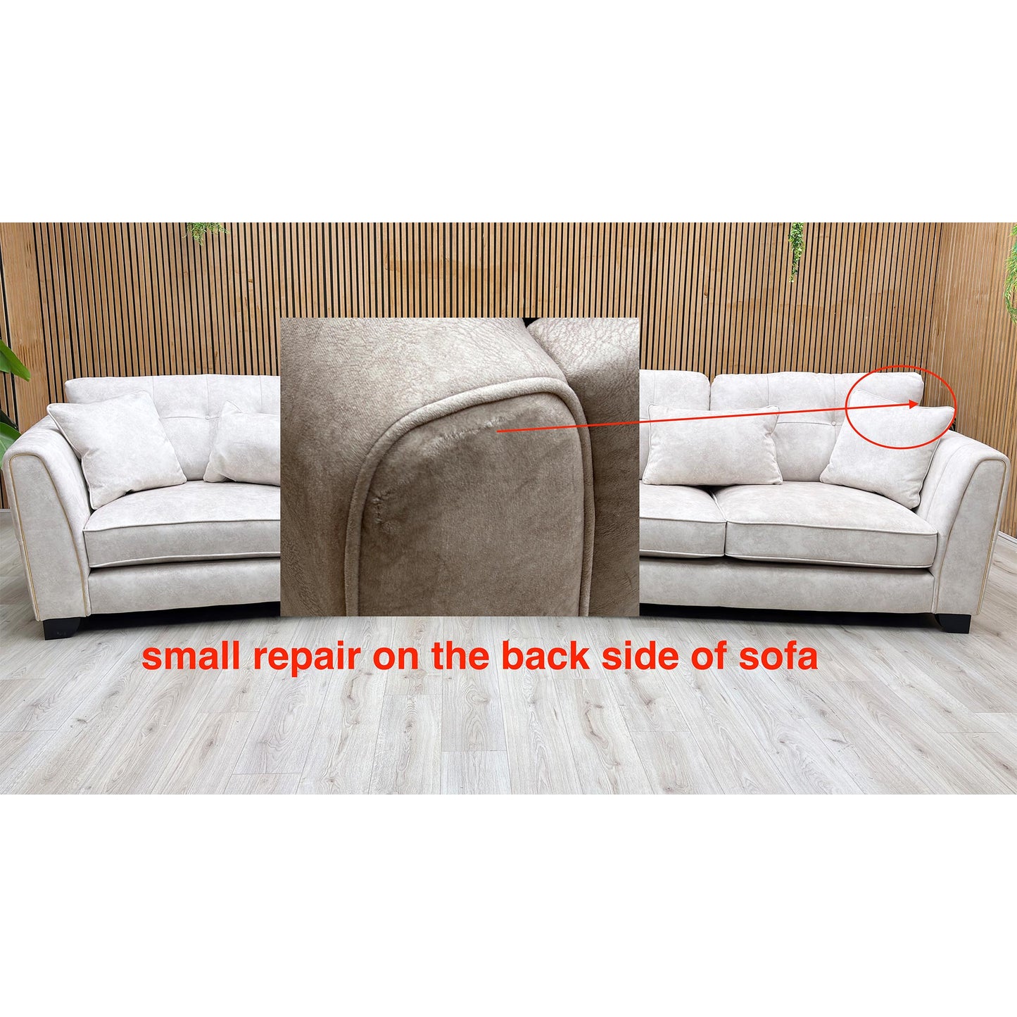 ‘Mariah’ Dapple Ivory-Tri Brass Insert Fabric 3 Seater Classic Back Sofa + Snuggler Chair