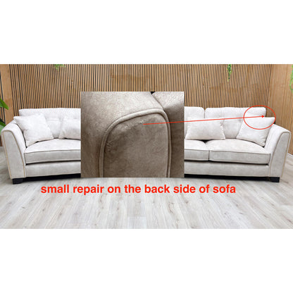 ‘Mariah’ Dapple Ivory-Tri Brass Insert Fabric 3 Seater Classic Back Sofa + Snuggler Chair