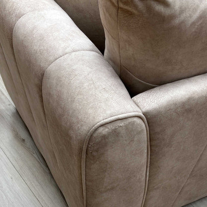 ‘Mariah’ Dapple Ivory-Tri Brass Insert Fabric 3 Seater Classic Back Sofa + Snuggler Chair