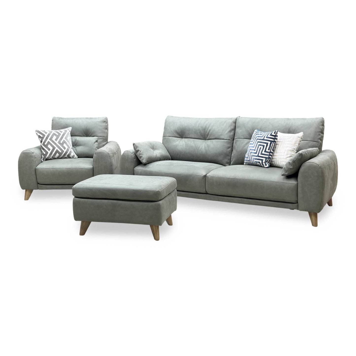 ‘Malmo’ Bfa-Ori-R12 Olive Green Fabric 3 Seater Sofa + Chair + Coffee Table Storage Footstool