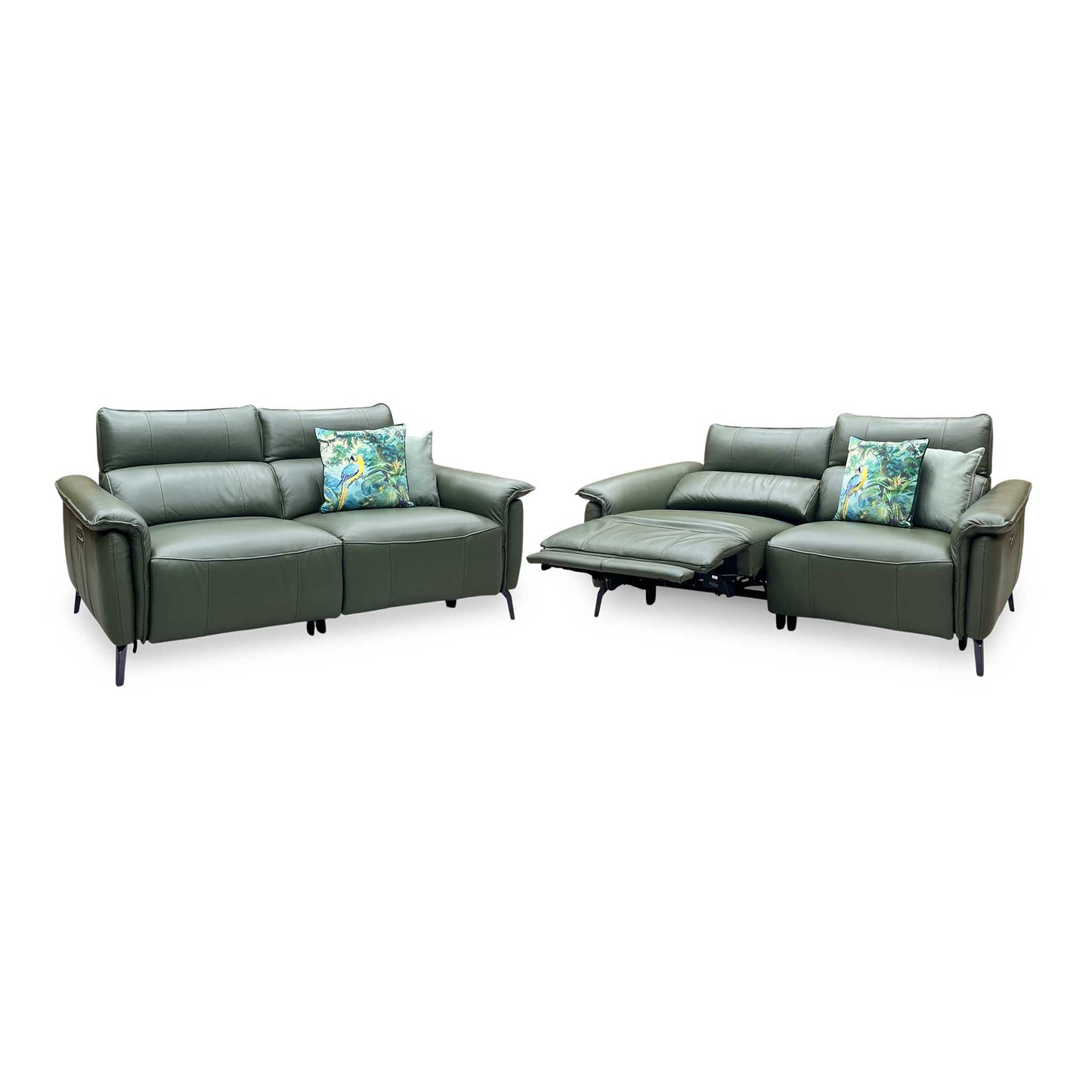 ‘Jude' Oslo Pine Green Cat-40 10 Leather 3 + 3 Seater Power Recliner with Telescopic Headrests Sofa Set