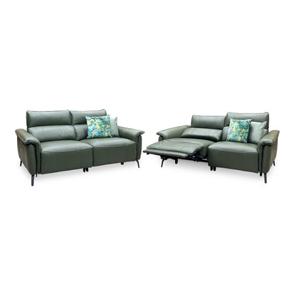 ‘Jude' Oslo Pine Green Cat-40 10 Leather 3 + 3 Seater Power Recliner with Telescopic Headrests Sofa Set