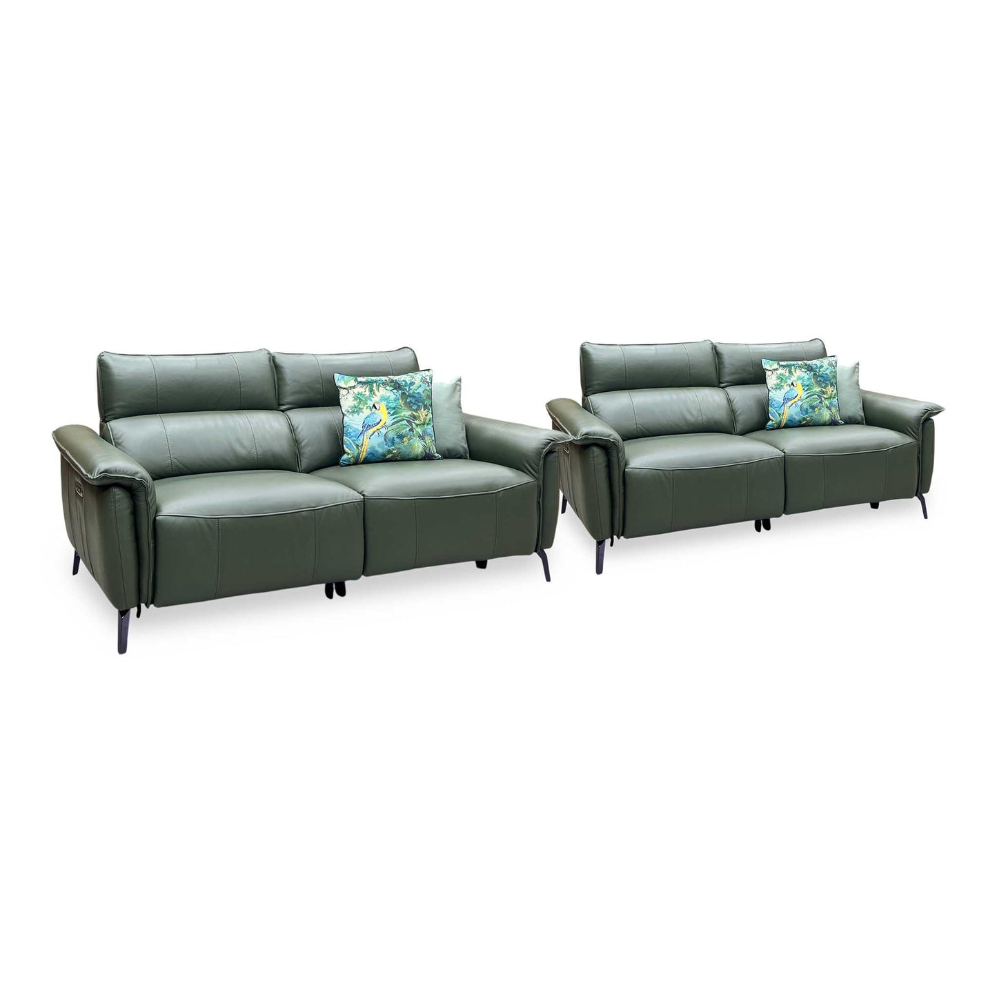 ‘Jude' Oslo Pine Green Cat-40 10 Leather 3 + 3 Seater Power Recliner with Telescopic Headrests Sofa Set