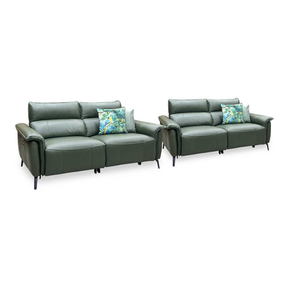 ‘Jude' Oslo Pine Green Cat-40 10 Leather 3 + 3 Seater Power Recliner with Telescopic Headrests Sofa Set