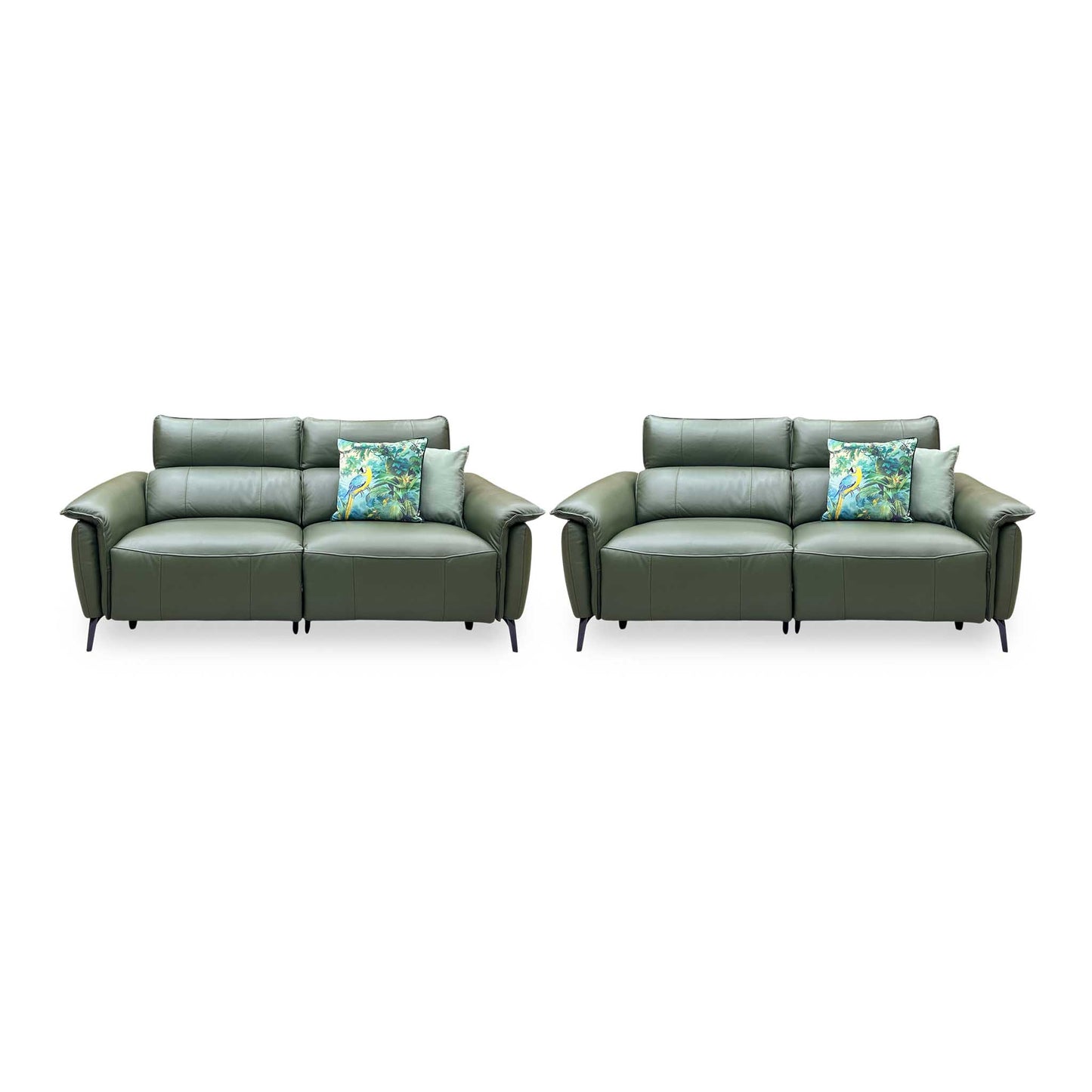 ‘Jude' Oslo Pine Green Cat-40 10 Leather 3 + 3 Seater Power Recliner with Telescopic Headrests Sofa Set