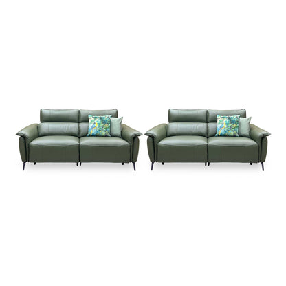 ‘Jude' Oslo Pine Green Cat-40 10 Leather 3 + 3 Seater Power Recliner with Telescopic Headrests Sofa Set