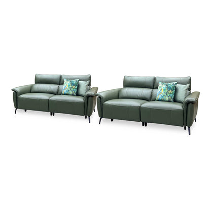 ‘Jude' Oslo Pine Green Cat-40 10 Leather 3 + 3 Seater Power Recliner with Telescopic Headrests Sofa Set